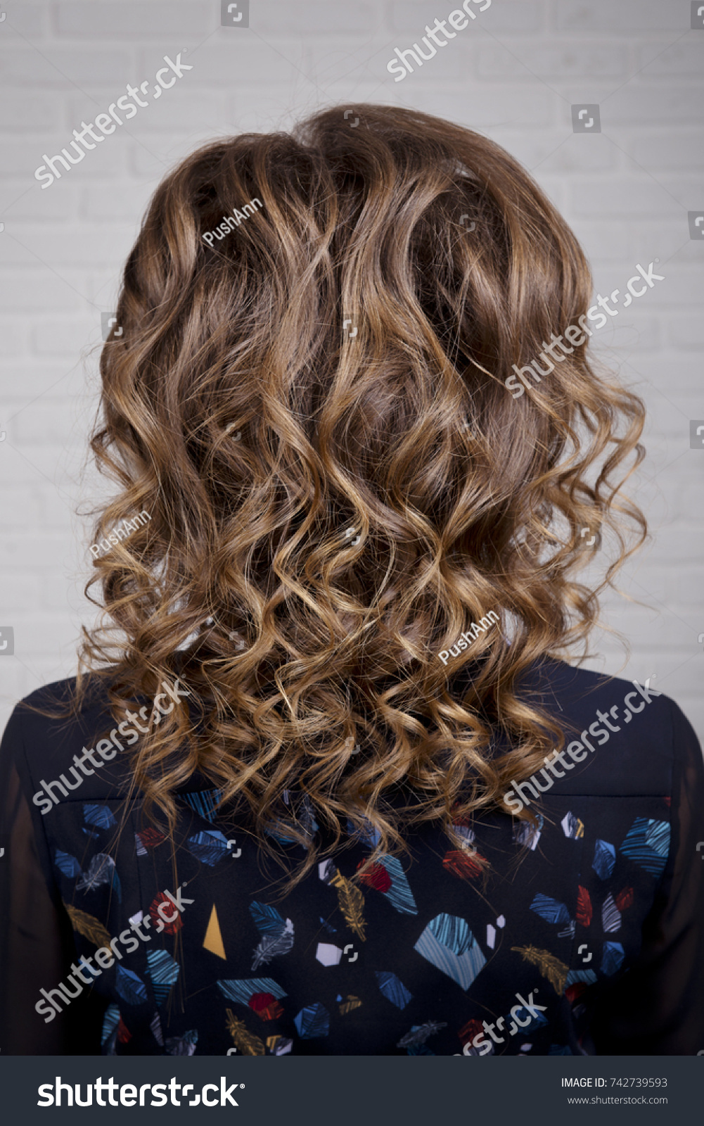 Hairstyle Perms Dark Medium Length Hair Royalty Free Stock Image