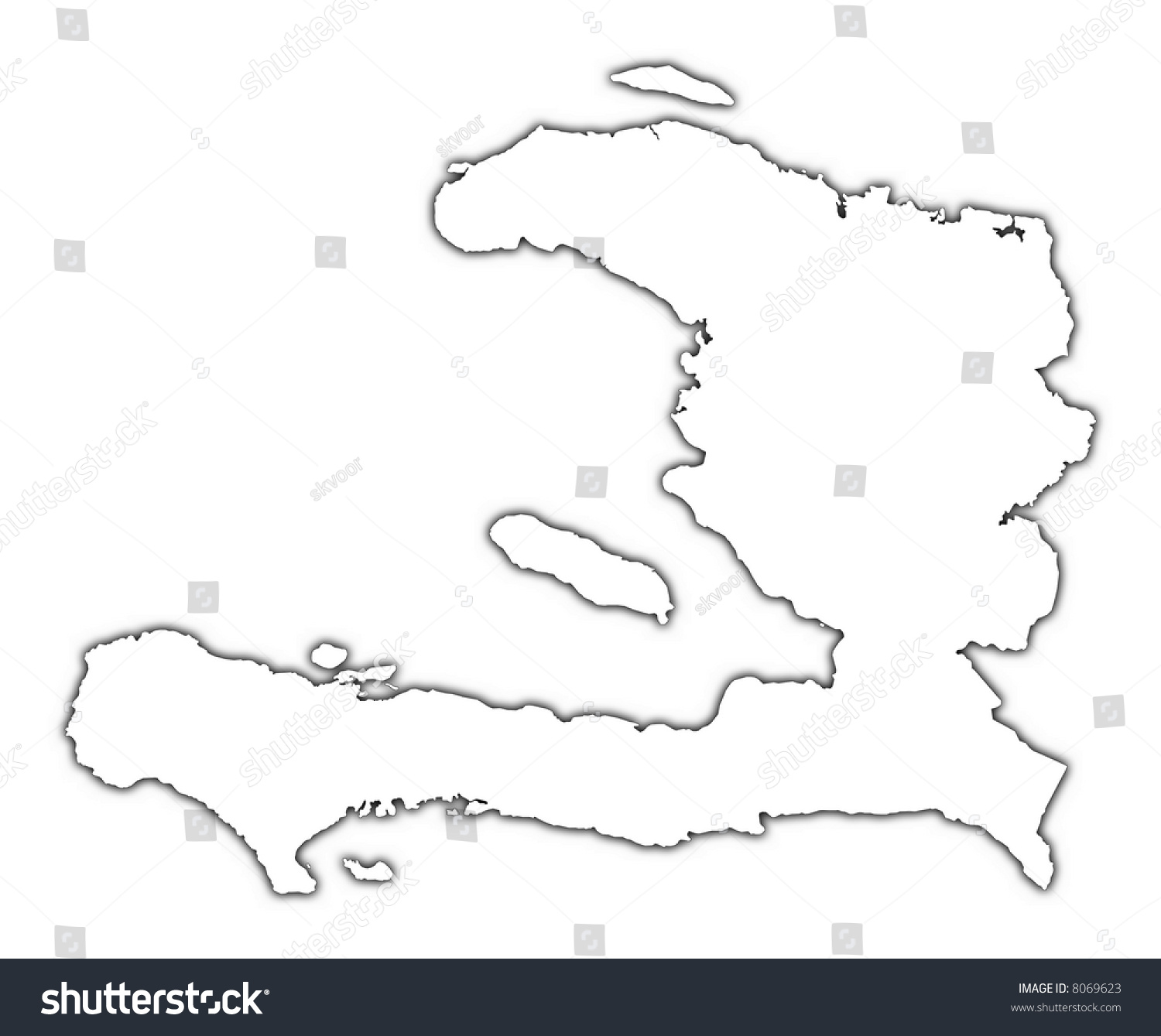 Haiti Outline Map With Shadow. Detailed, Mercator Projection. Stock ...