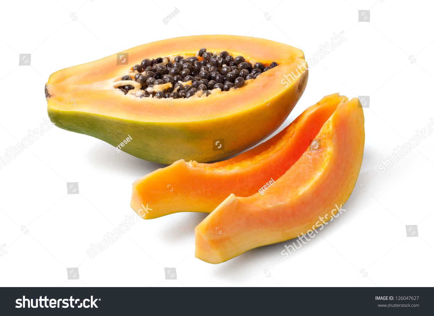 Half Cut Papaya Fruits On White Background Stock Photo 126047627 ...