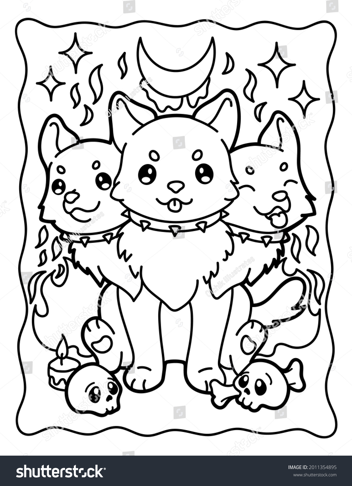Halloween Coloring Page Dog 20 Heads Stock Illustration 20112054895 ...