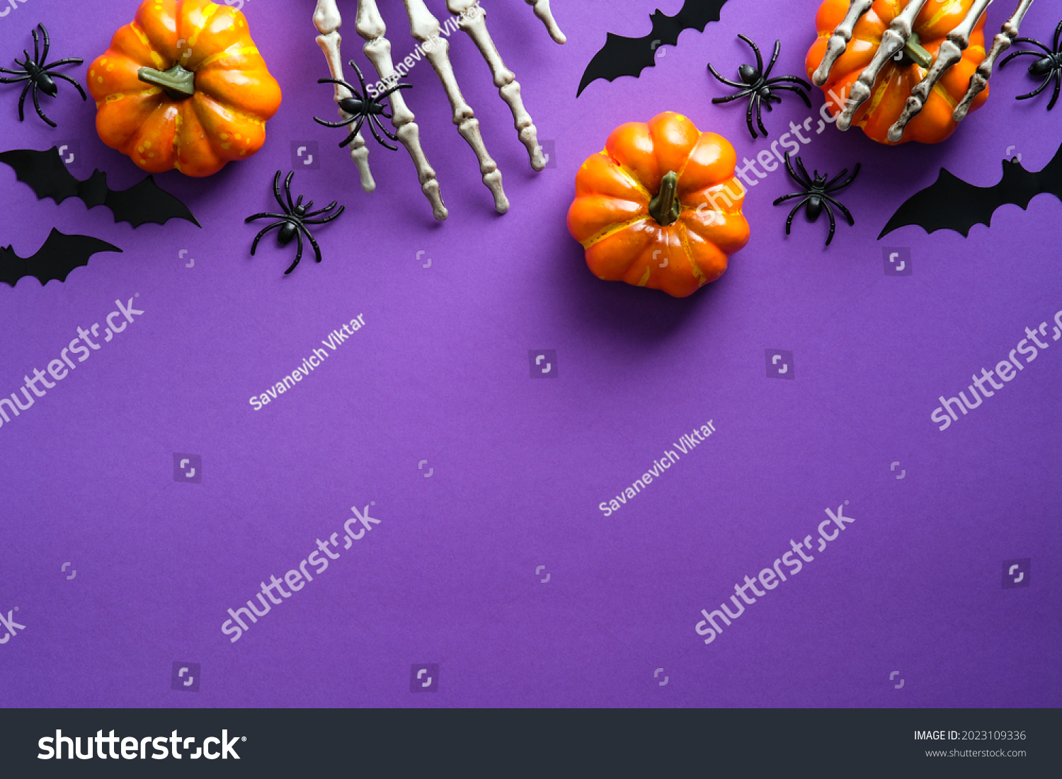 Halloween Flat Lay Composition Pumpkins Bony库存照片2023109336 | Shutterstock