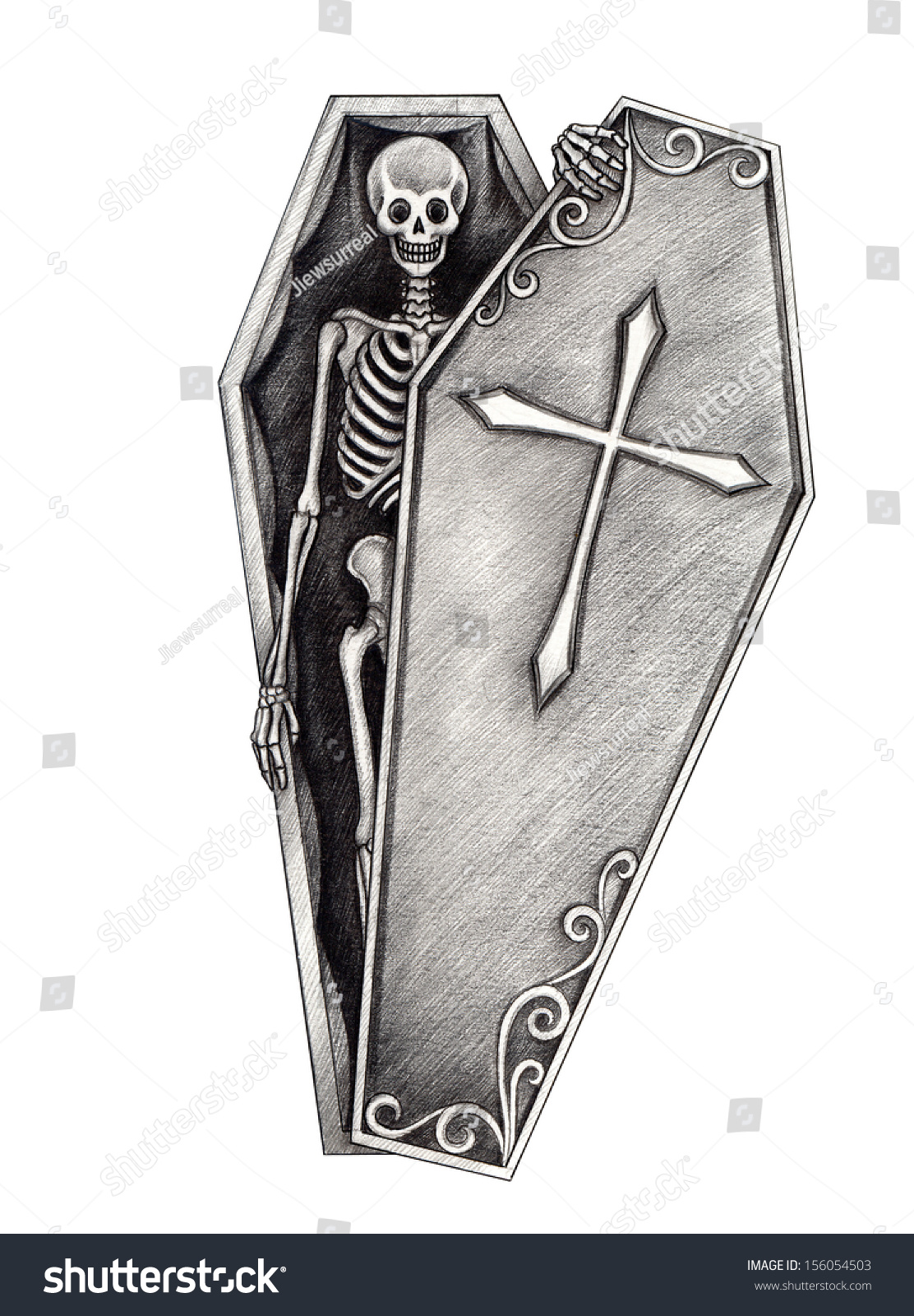 Halloween Skull Coffin Hand Drawing On Stock Illustration 156054503 ...