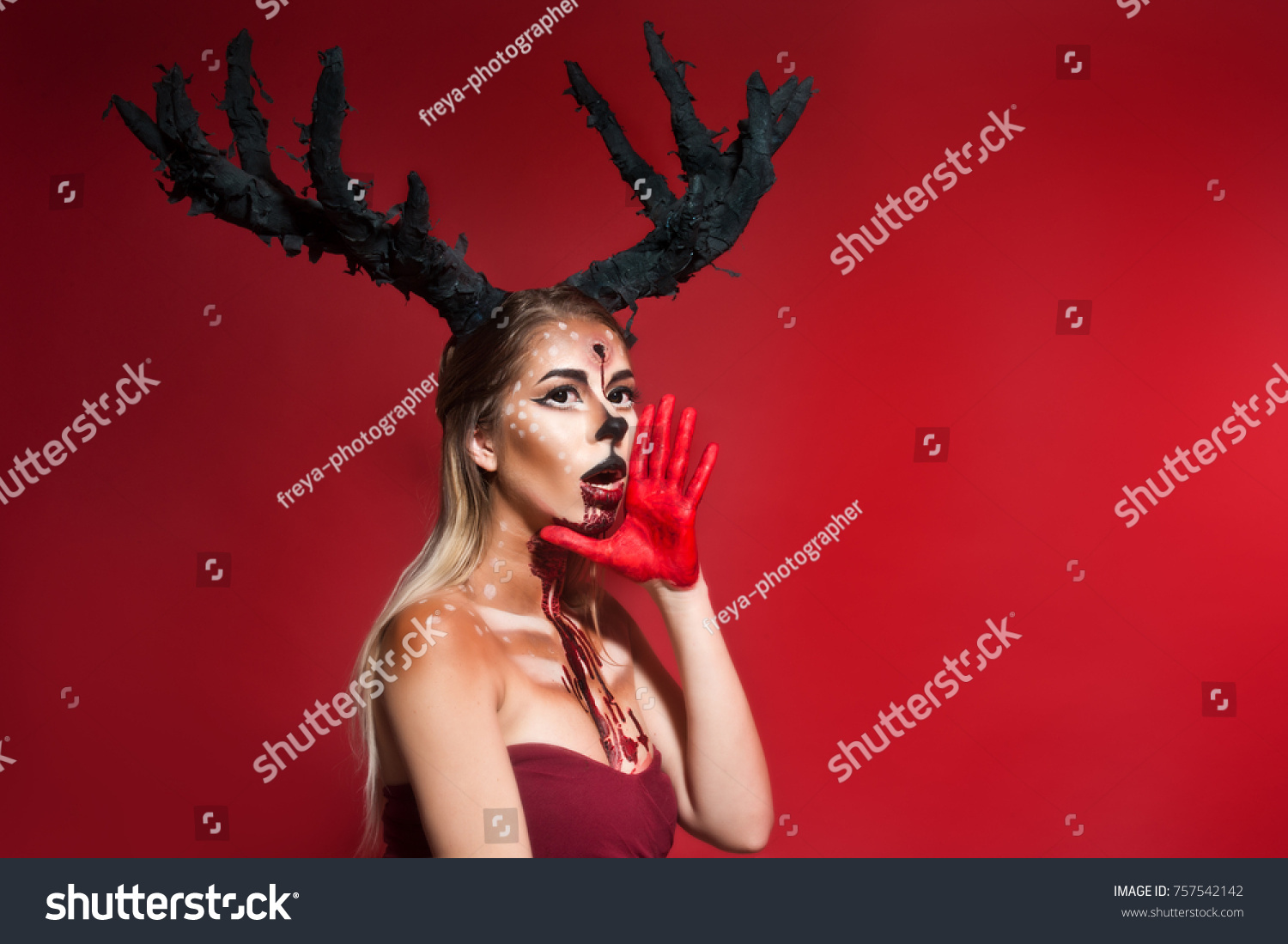 Halloween Woman Dead Deer Mask Face Stock Photo (Edit Now) 757542142