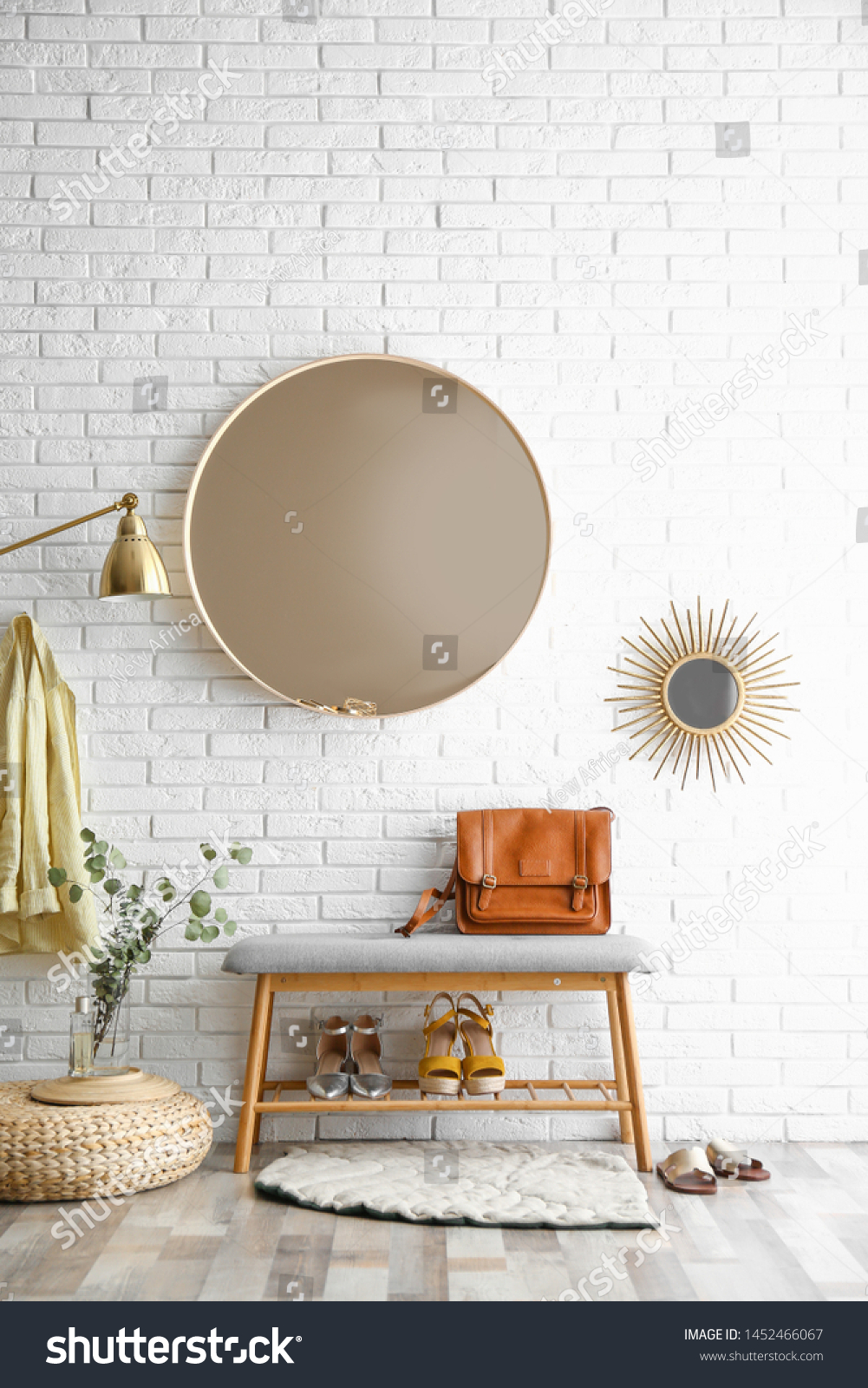 Hallway Interior Big Round Mirror Shoe Interiors Stock Image