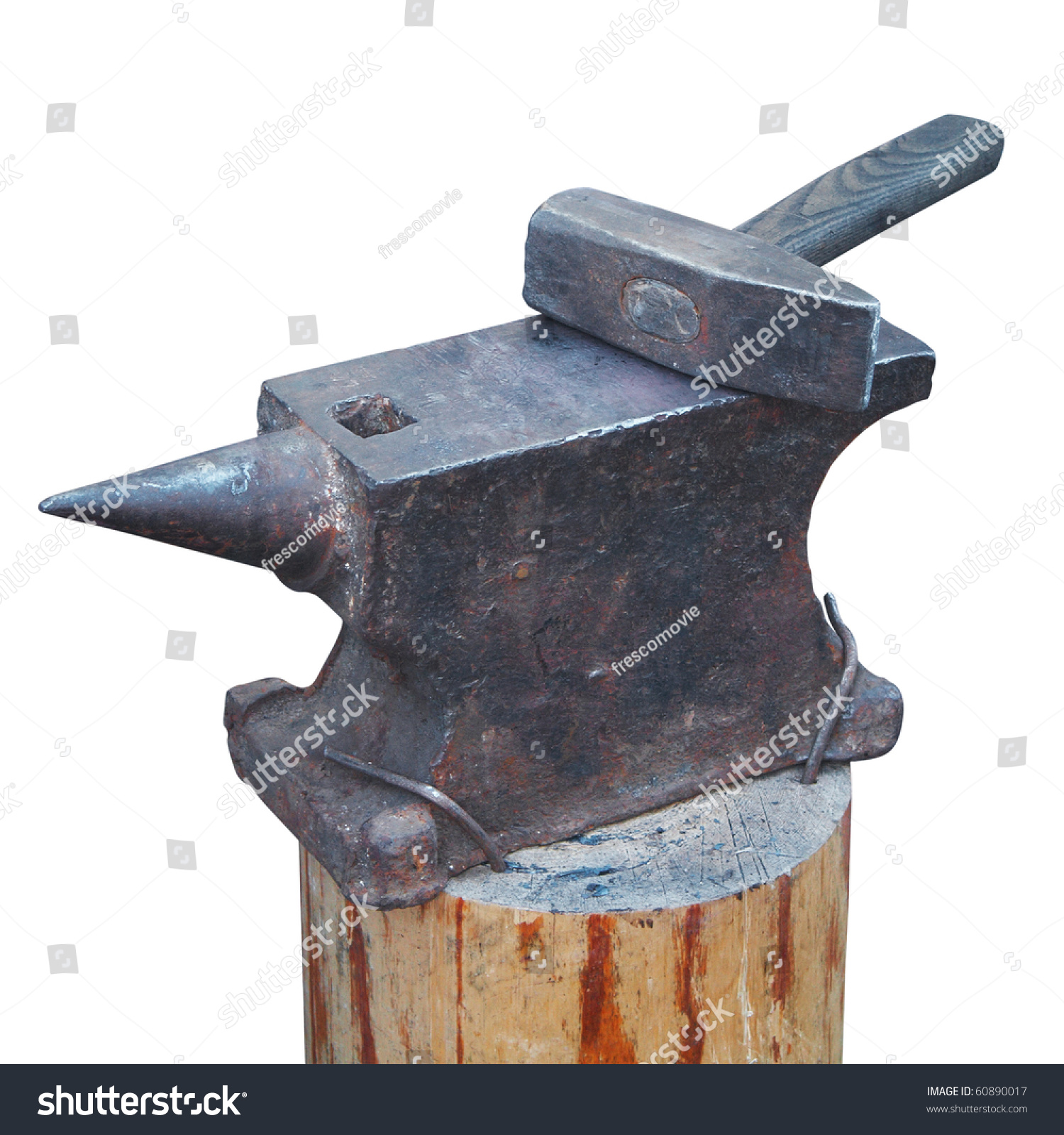 Hammer Anvil Used By Blacksmith Isolated Stock Photo 60890017