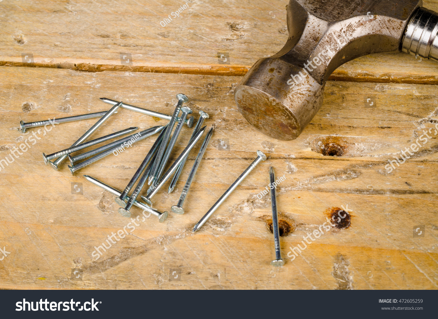 Hammer Nails And Band Aid, A Domestic Diy Accident Concept Stock Photo