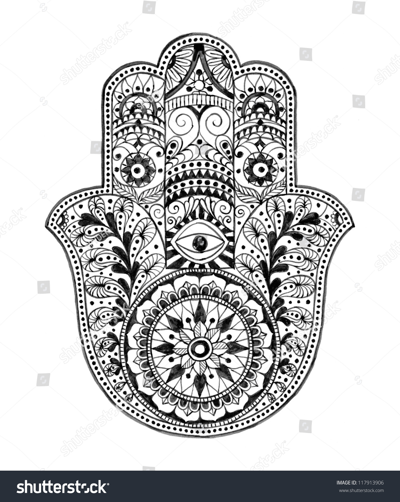 Hamsa Hand (Hand Drawn) Stock Photo 117913906 : Shutterstock