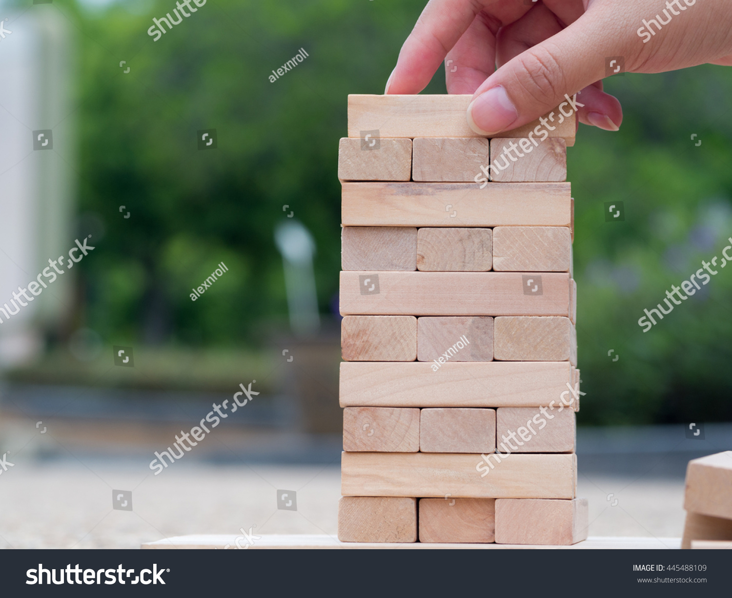 Hand Arranging Wood Block Stacking Building Stock Photo 445488109