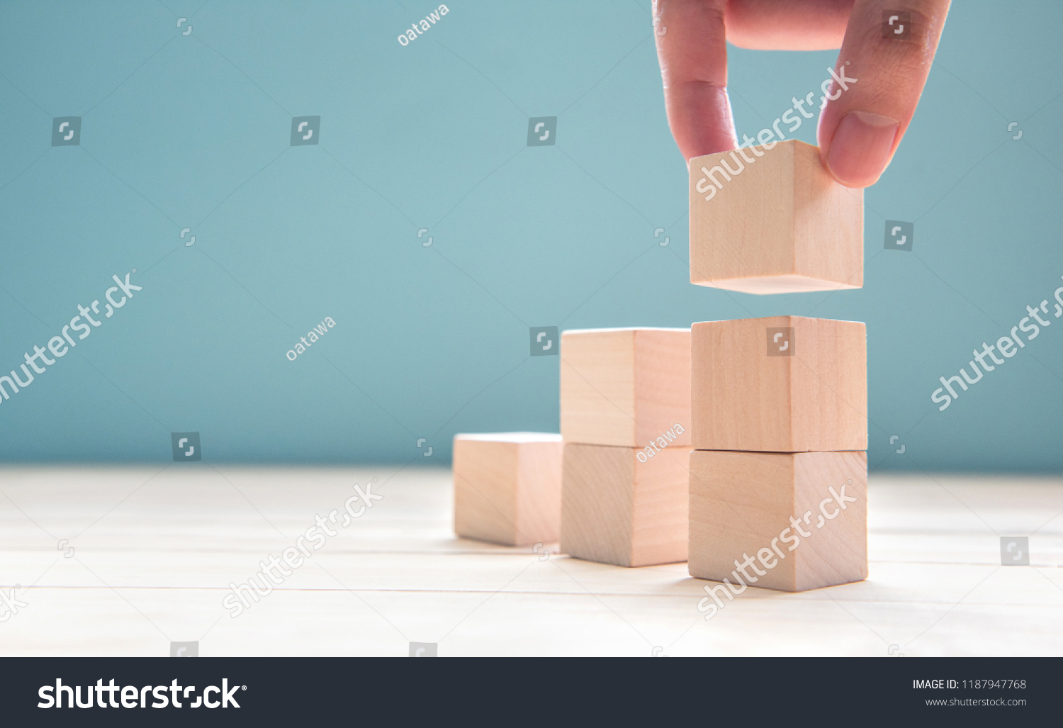 Hand Arranging Wood Cube Stacking Step Stock Photo 1187947768 ...