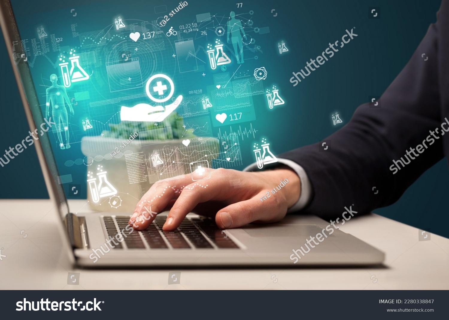  Ocean Colored Dual Curve Template Design Featuring Hand Browsing on the Internet for Medical Issues