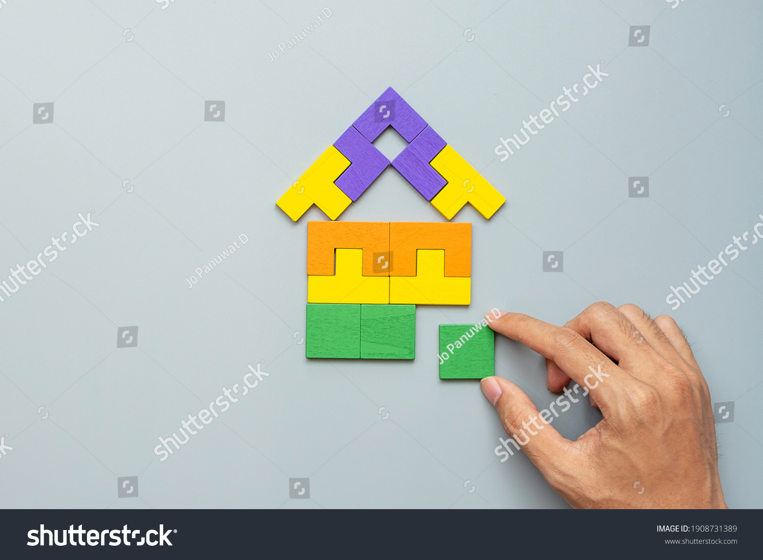 Hand Connecting Home Shape Block Colorful Stock Photo 1908731389 ...