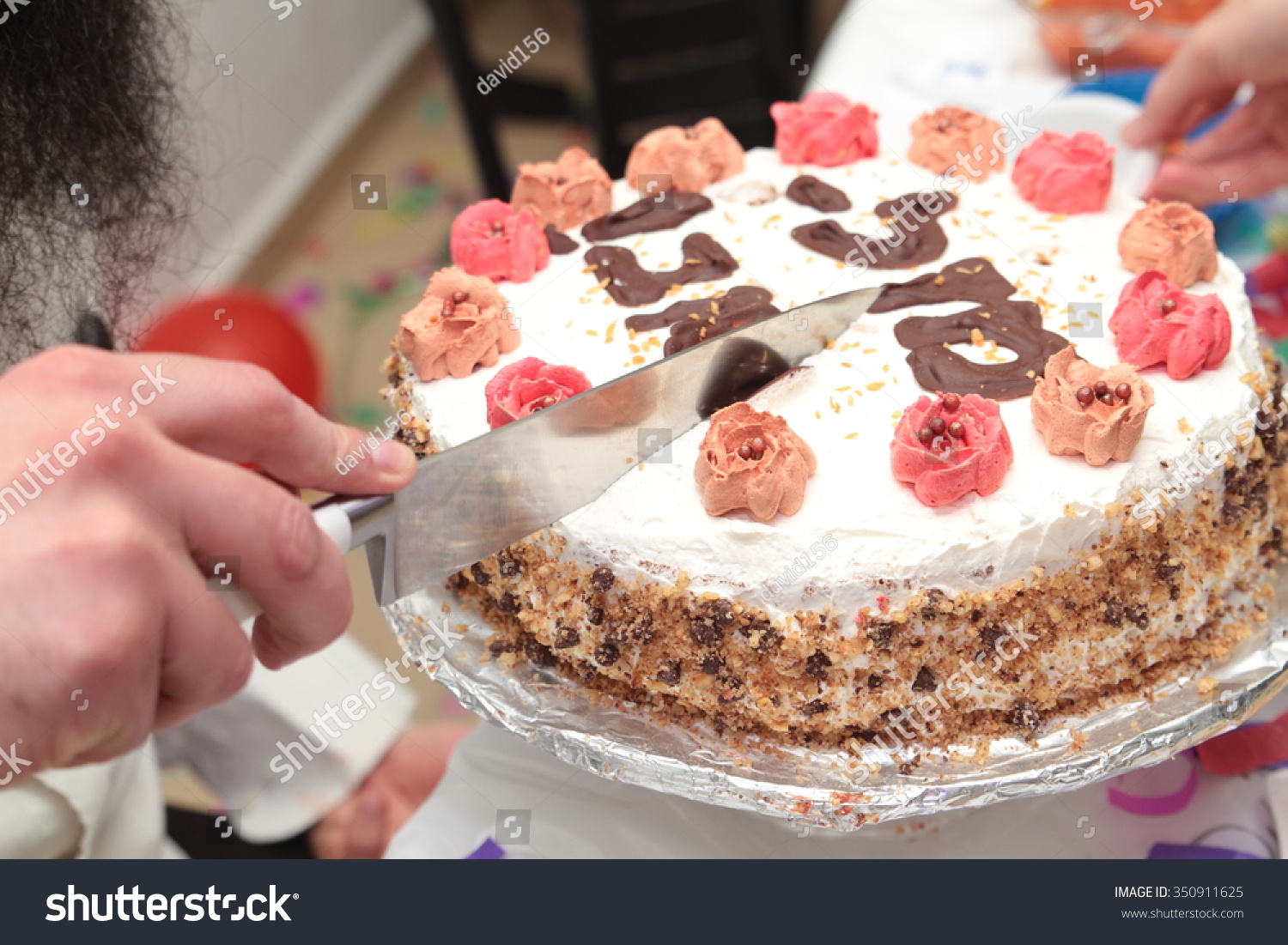 Hand Cut Birthday Cake Knife Birthday Stock Photo Edit Now 350911625