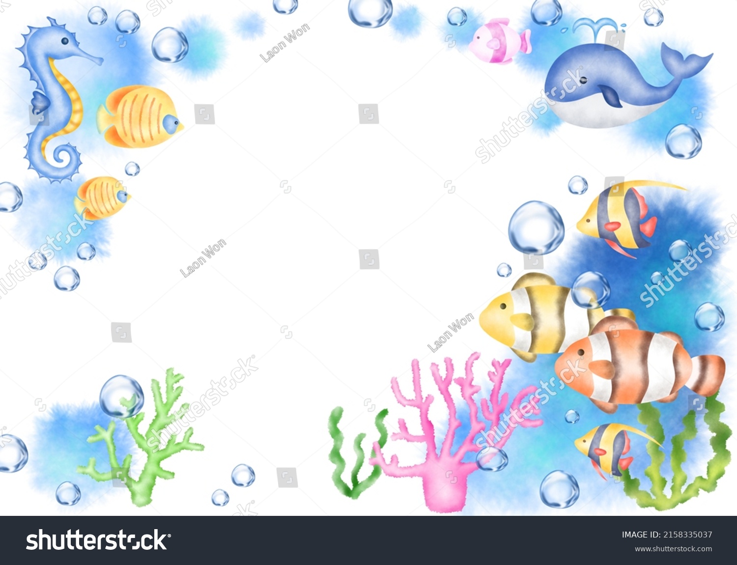 Handdrawing Illustration Undersea Scenery Concepts Various Stock ...