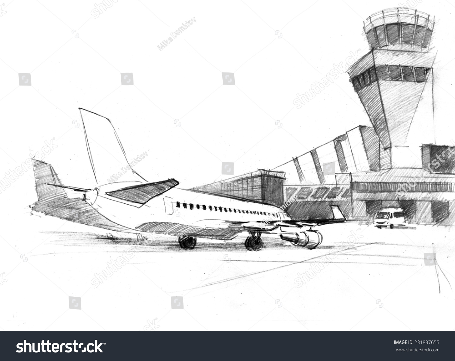 Handdrawing Airplanes Airport Artistic Pencil Style Stock Illustration ...