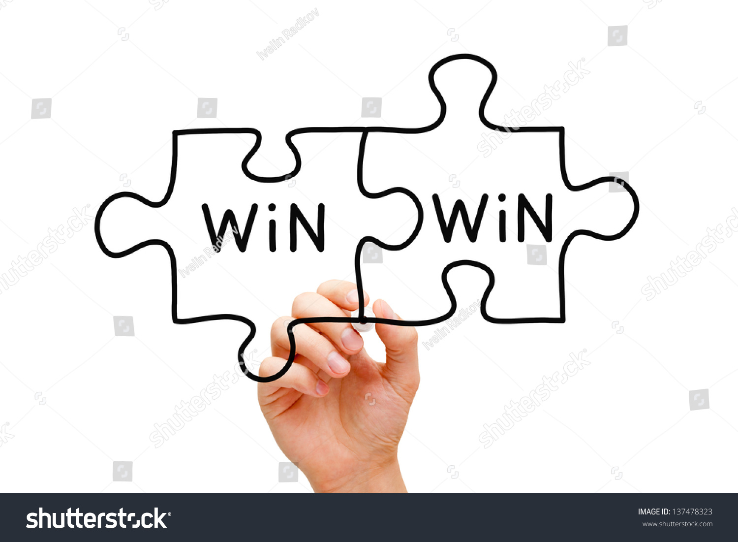 Hand Drawing Win Win Puzzle Concept Stock Illustration
