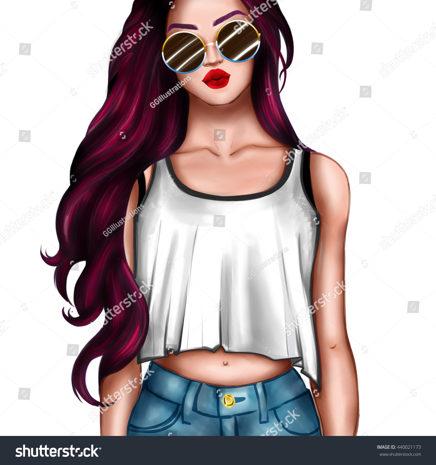 Hand Drawn Cartoon Character Girl Wearing Stock 