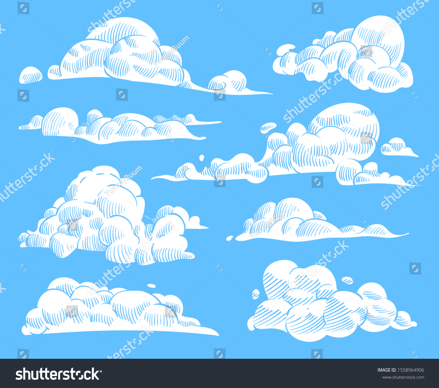 Hand Drawn Clouds Sketch Cloudy Sky Stock Illustration 1558964906