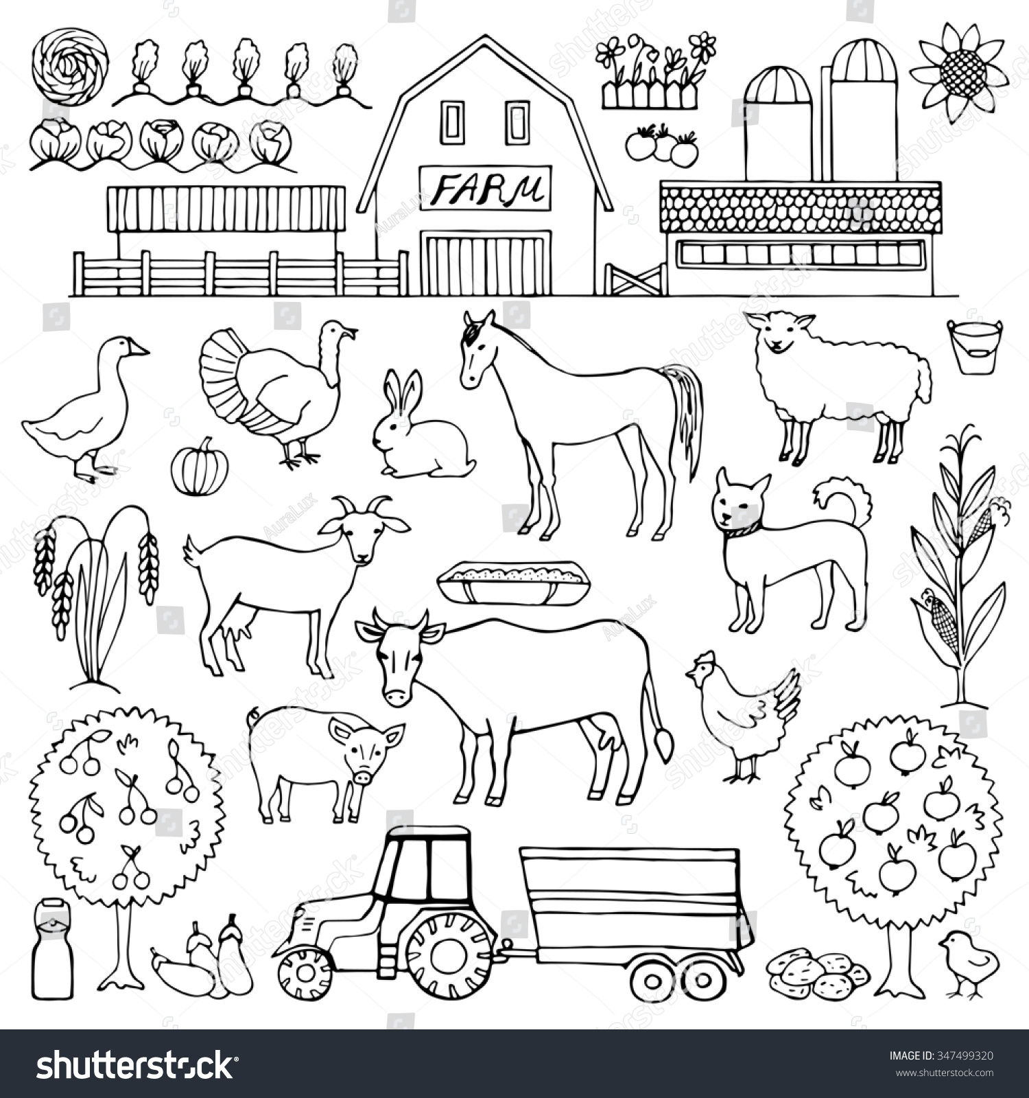 Hand Drawn Doodle Set Farm Illustration Stock Illustration 347499320 