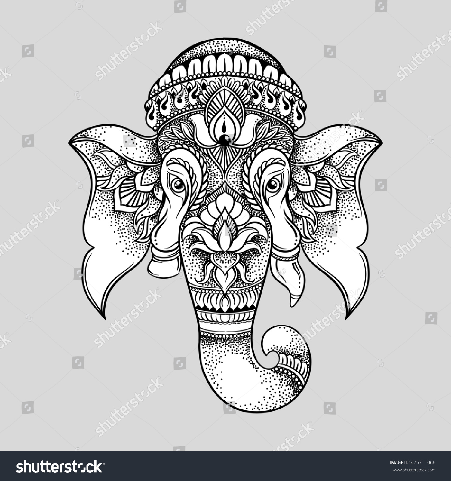 Hand Drawn Elephant Head Tribal Style Stock Illustration 475711066