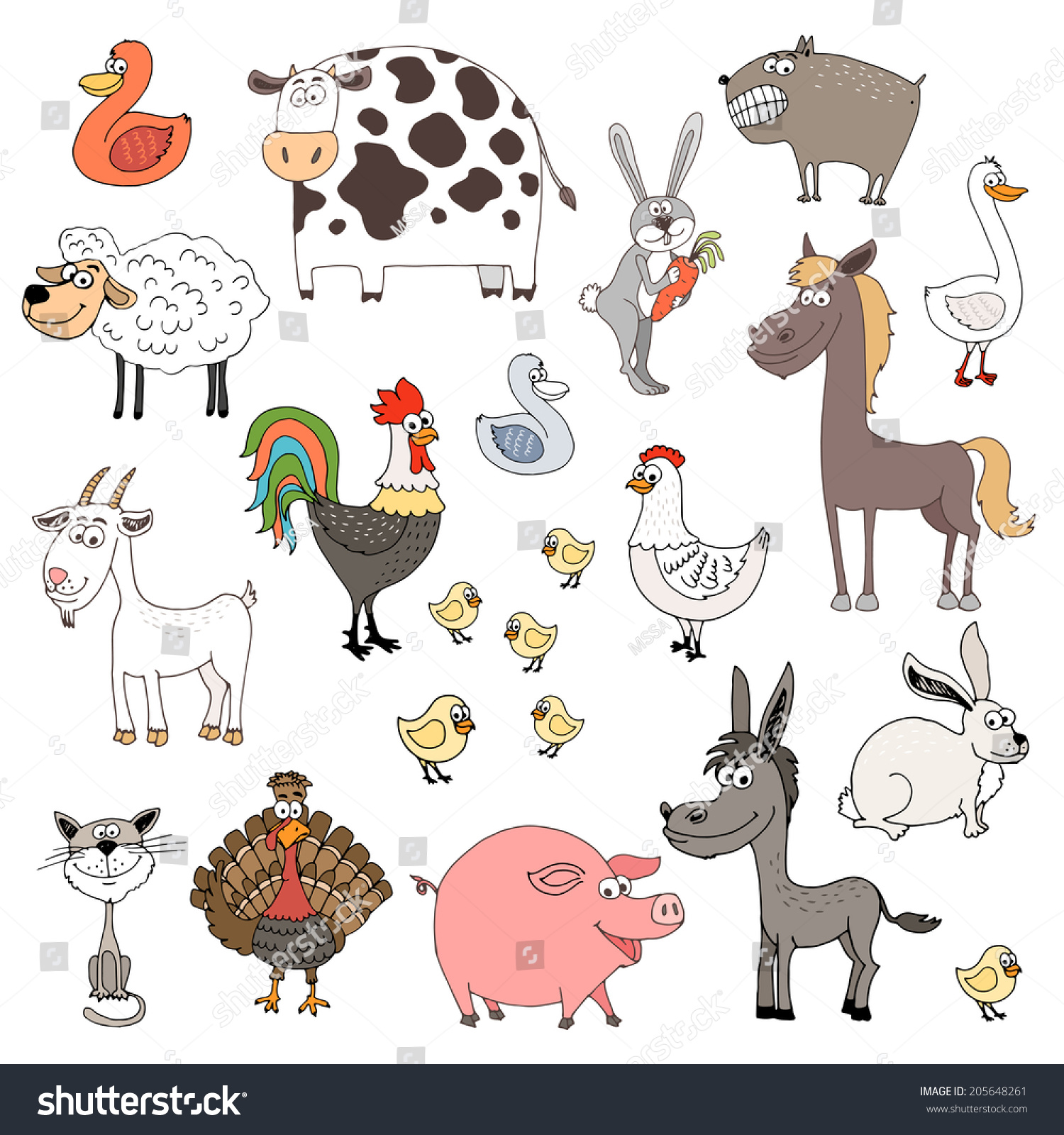 Hand Drawn Farm Animals Set Illustration - 205648261 : Shutterstock