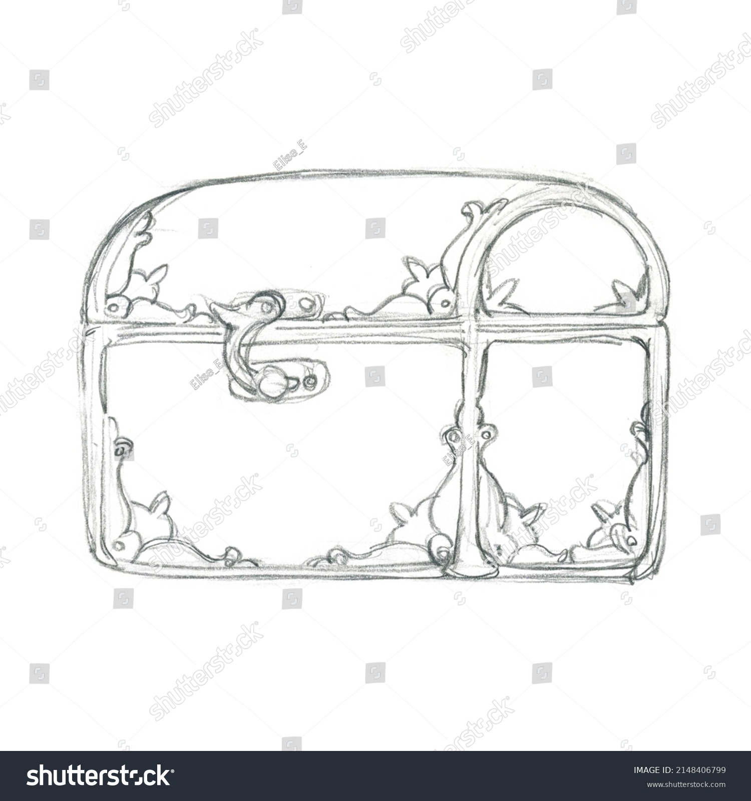 Handdrawn Graphite Pencil Sketch Vintage Casket Stock Illustration