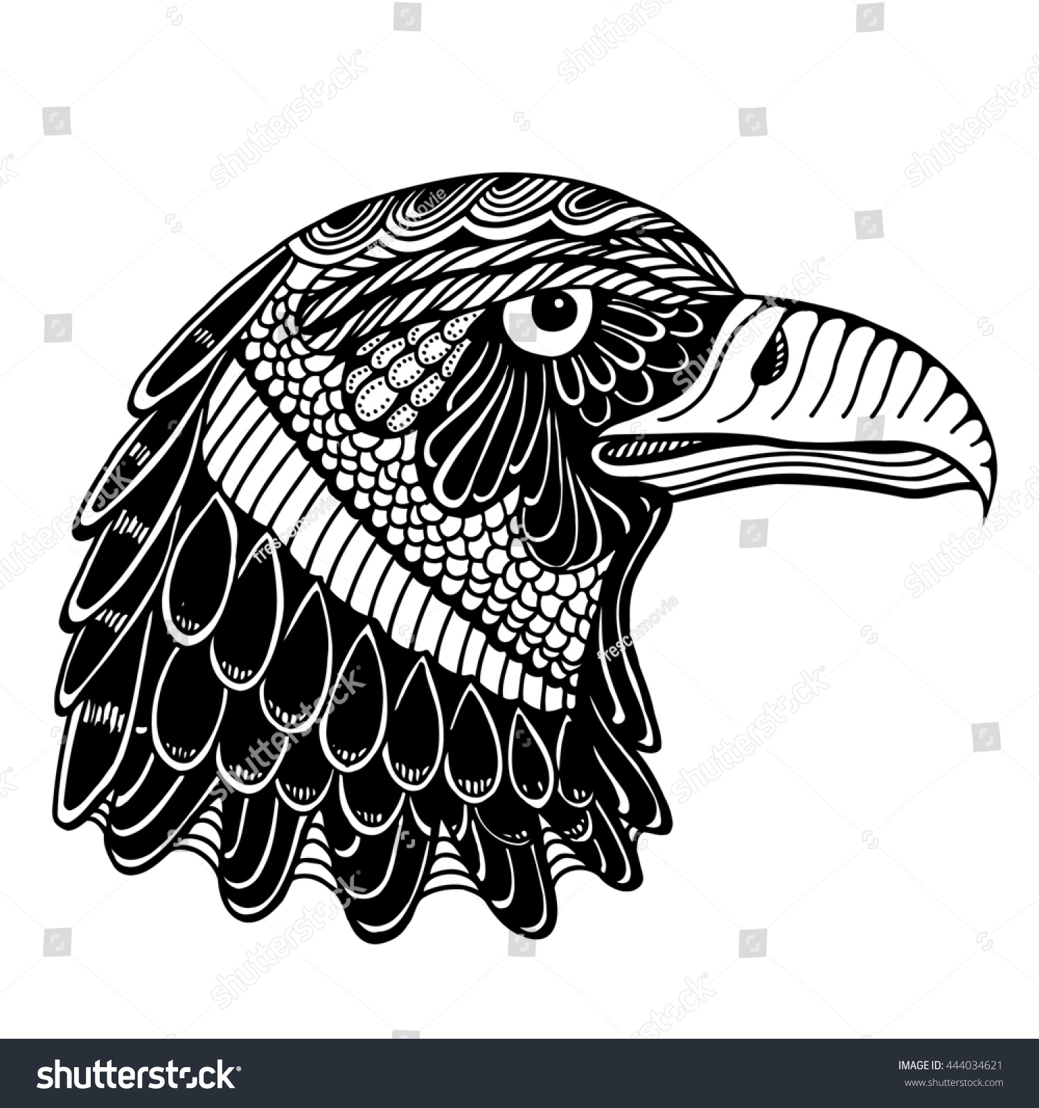 Hand Drawn Head Eagle Doodle Art Stock Illustration 444034621