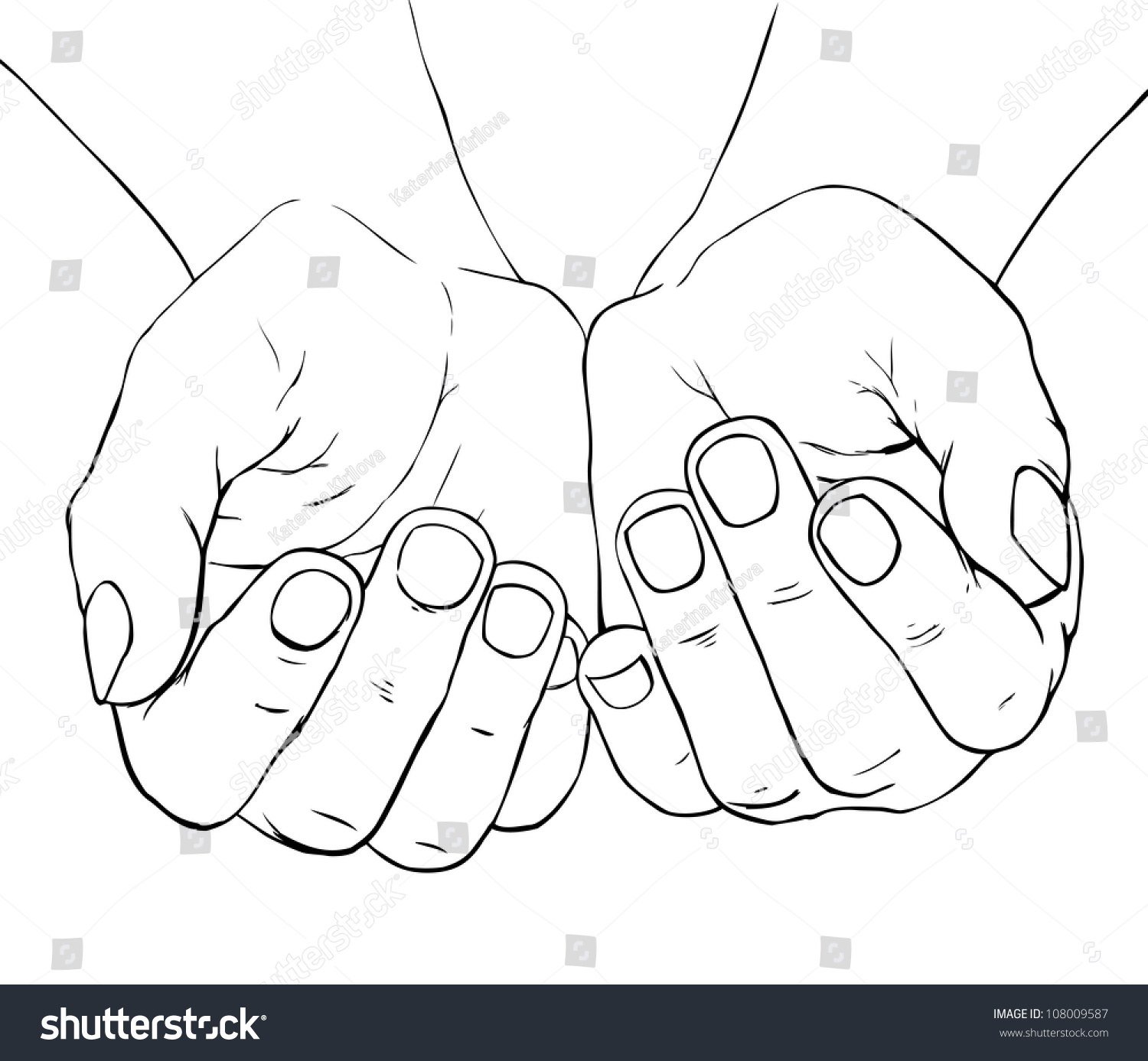 Hand Drawn Illustration Cupped Female Hands Stock Illustration