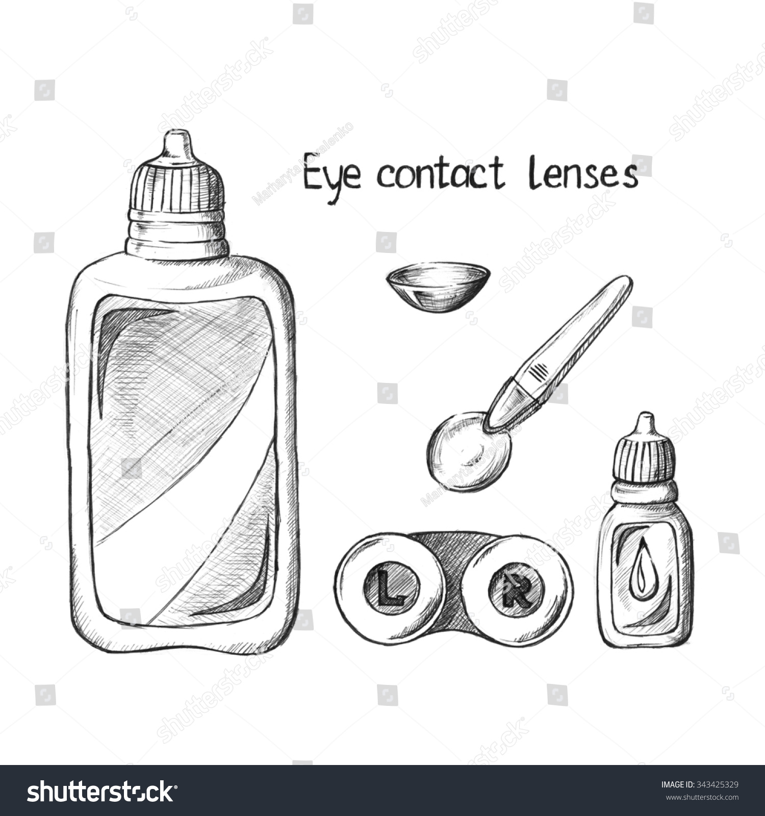 Hand Drawn Illustration Eye Contact Lenses Stock Illustration 343425329