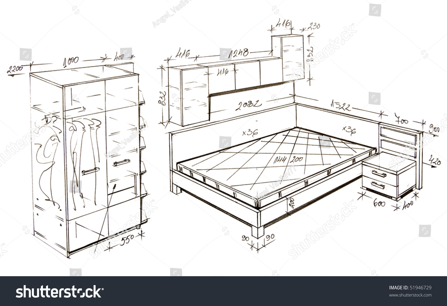 Hand Drawn Illustration Of Furniture Isolated On White. - 51946729 ...