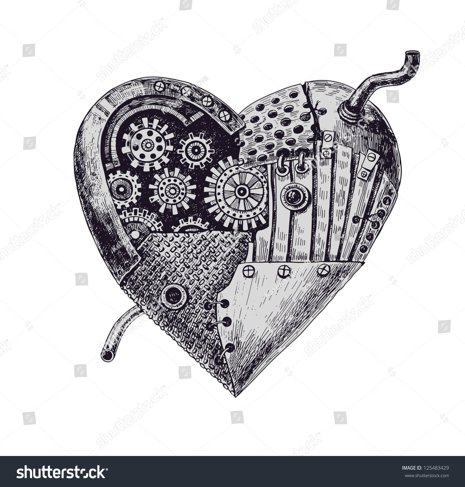 Hand Drawn Illustration Mechanical Heart Stock Illustration 125483429