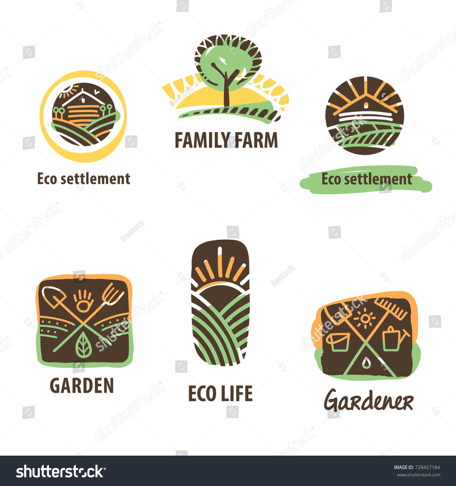 Handdrawn Logo Text Eco Settlement Family Stock Illustration 728457184