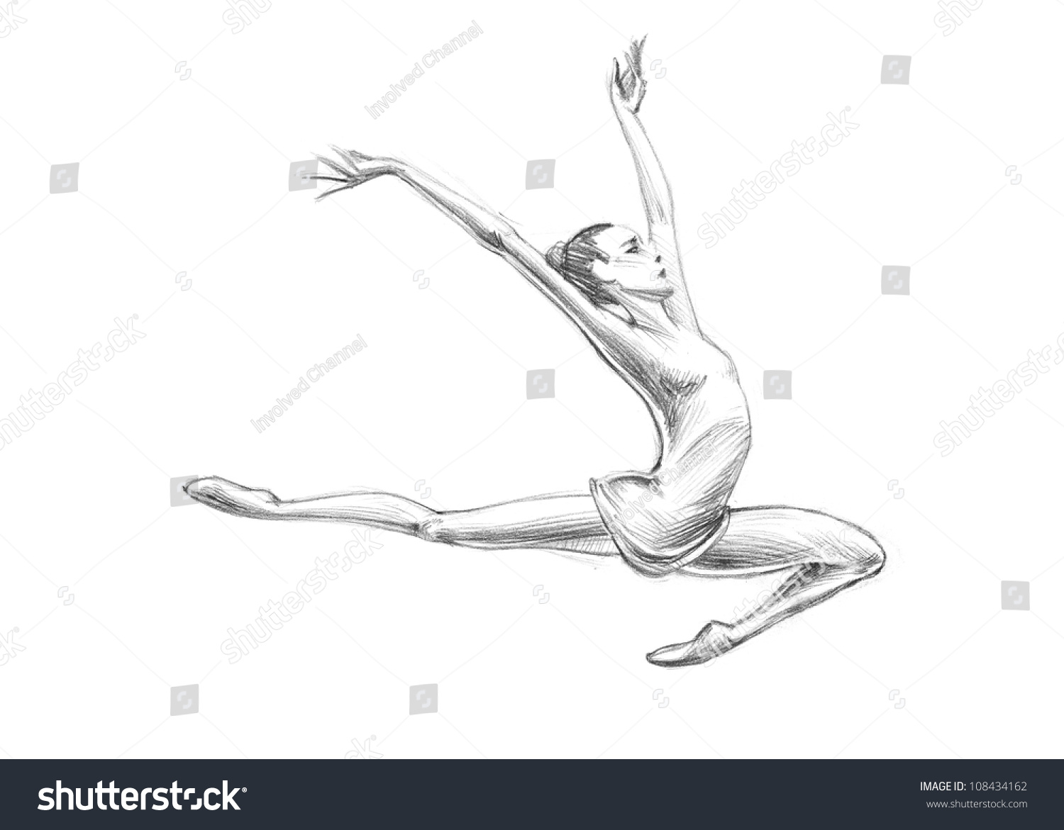 Handdrawn Sketch Pencil Illustration Athletes Gymnastics Stock