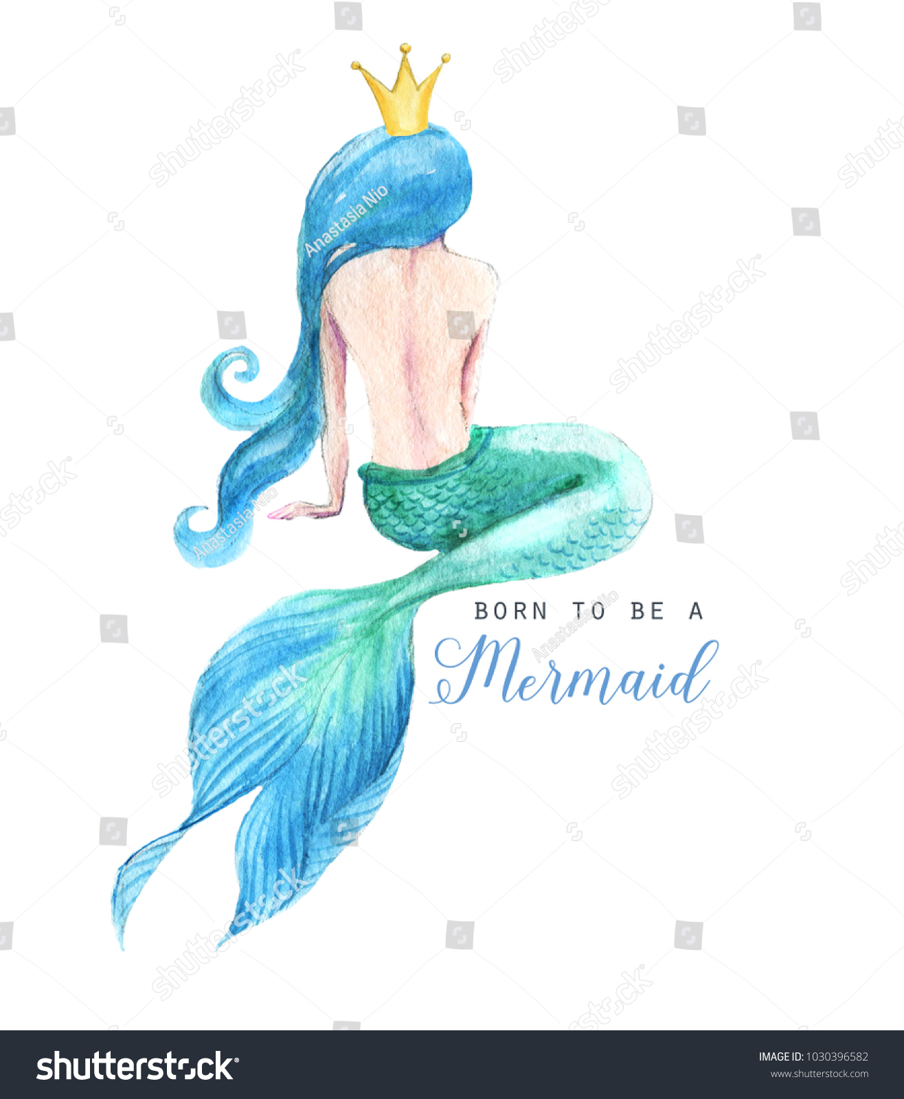手描きの水彩美しい人魚のキャラクターイラスト ポスター カード 招待状の海のテンプレート 人魚として生まれた のイラスト素材