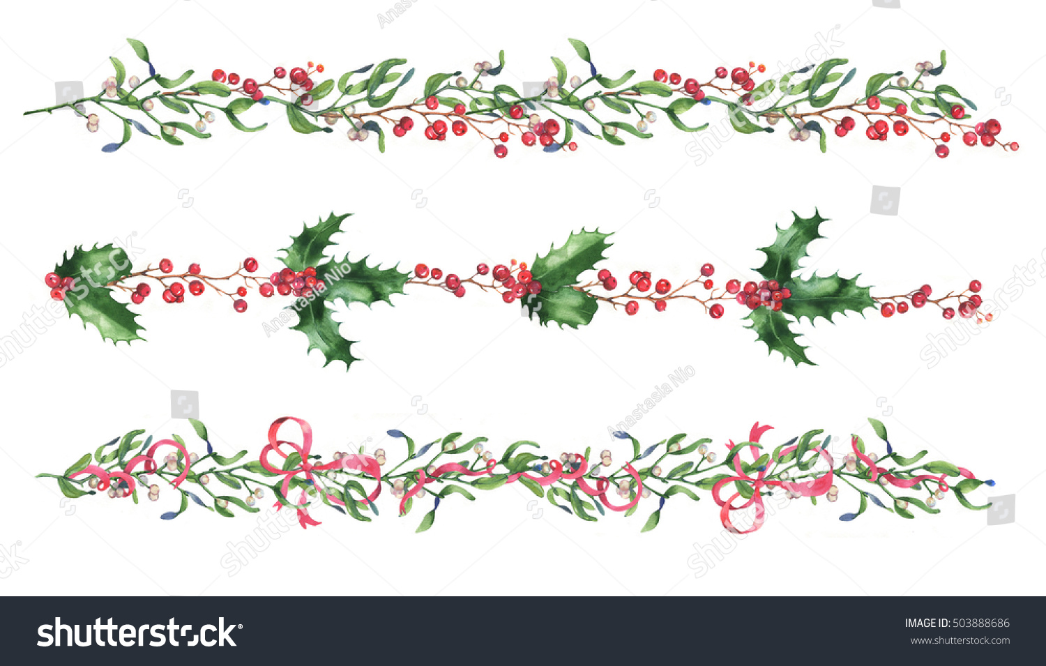 handdrawn watercolor christmas mistletoe branches leaves handdrawn watercolor christmas mistletoe branches leaves