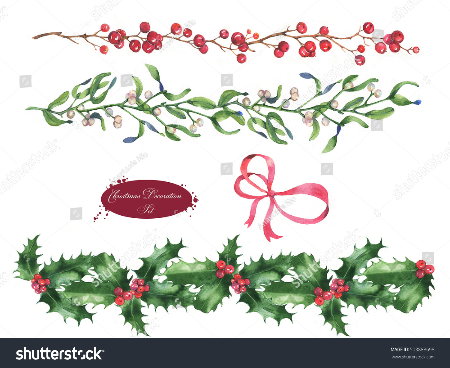 handdrawn watercolor christmas mistletoe branches leaves handdrawn watercolor christmas mistletoe branches leaves