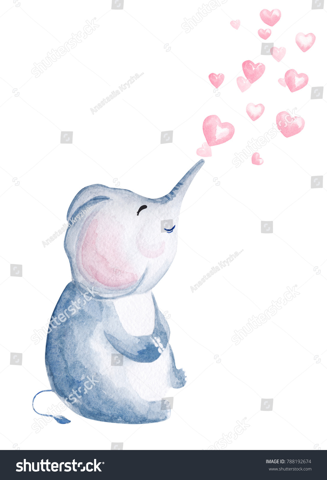 Hand Drawn Watercolor Elephant Blowing Heart Stock Illustration