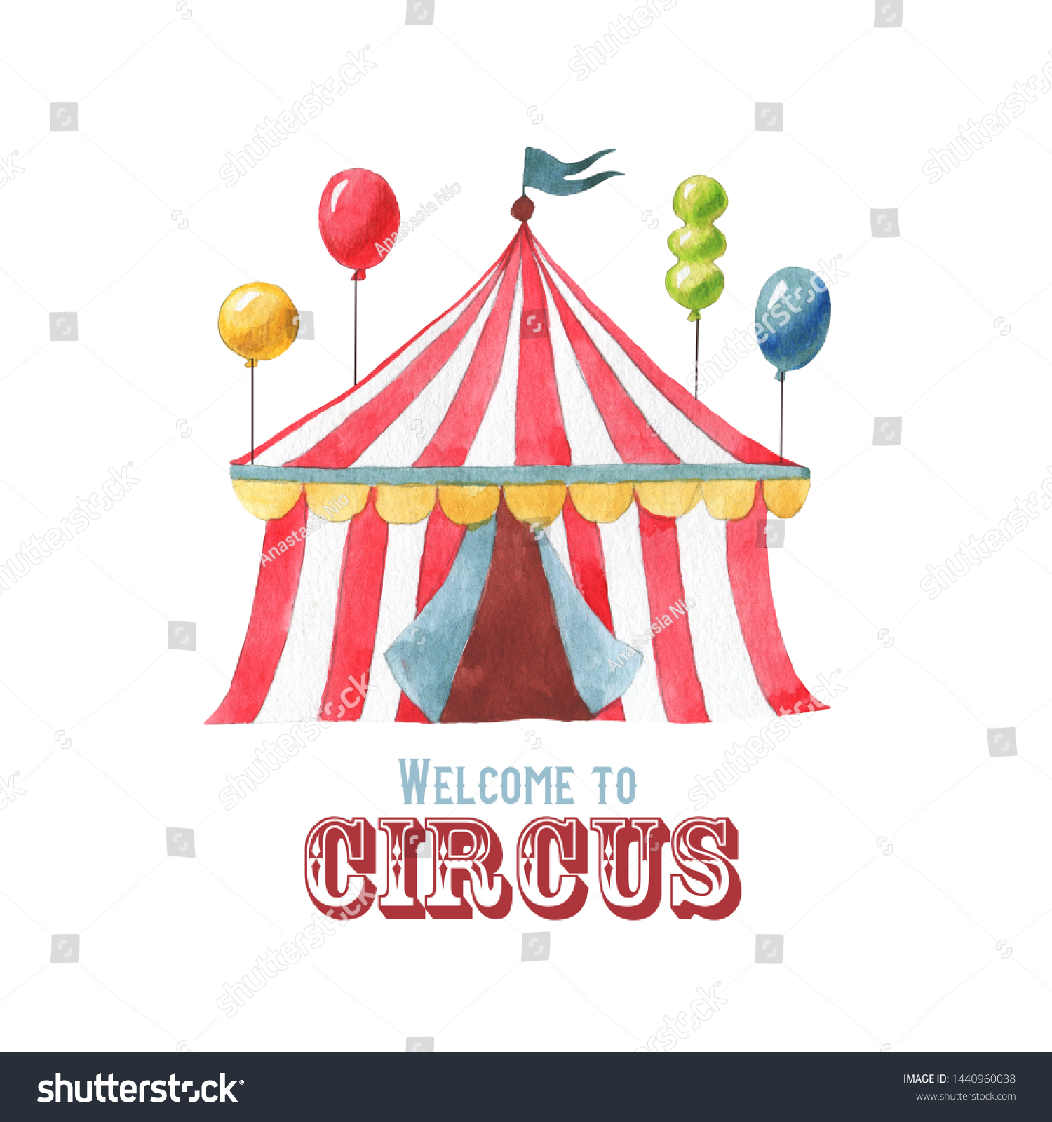 Hand Drawn Watercolor Illustration Circus Tent Stock Illustration ...