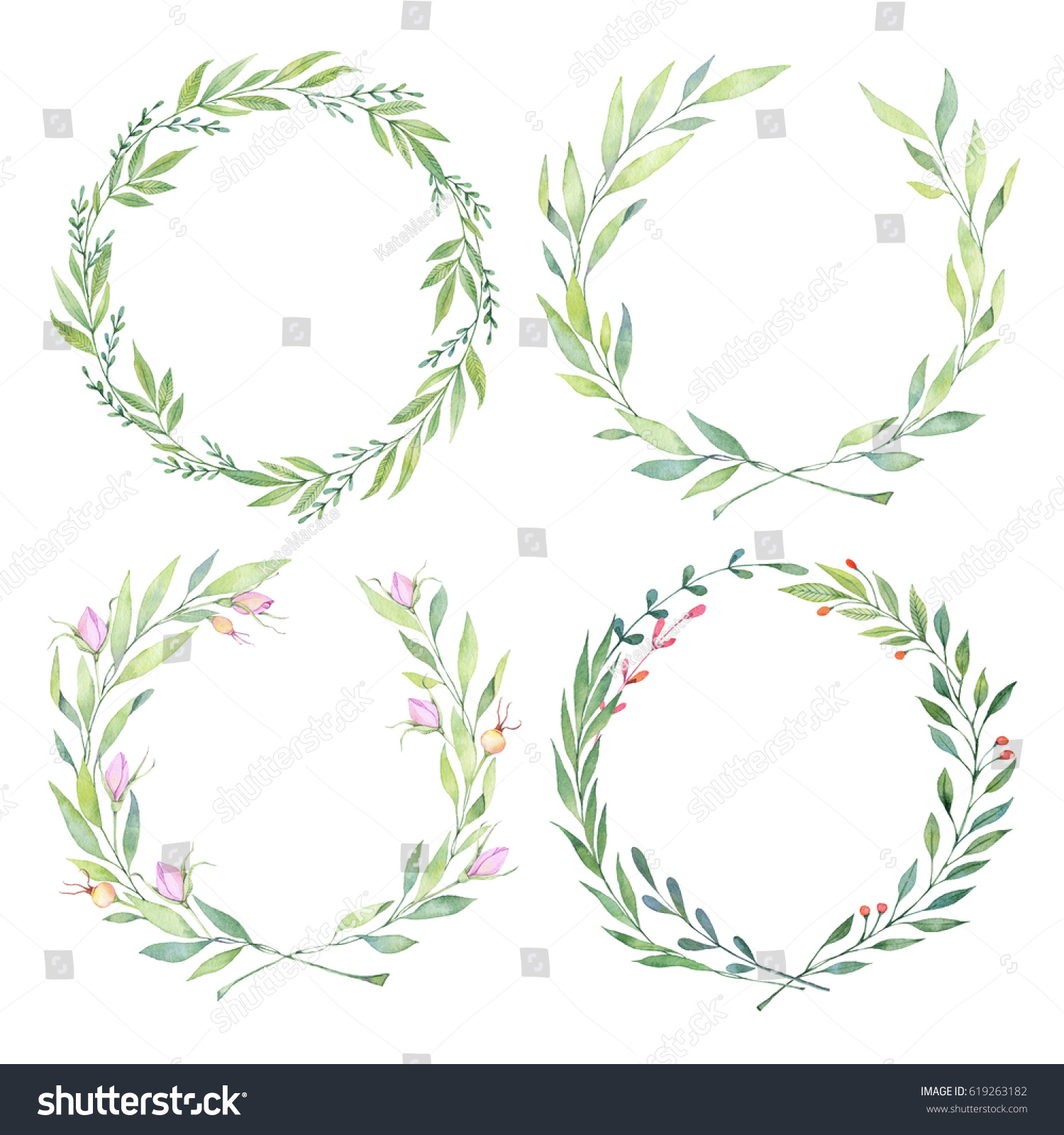 Hand Drawn Watercolor Illustrations Laurel Wreaths Stock Illustration Shutterstock