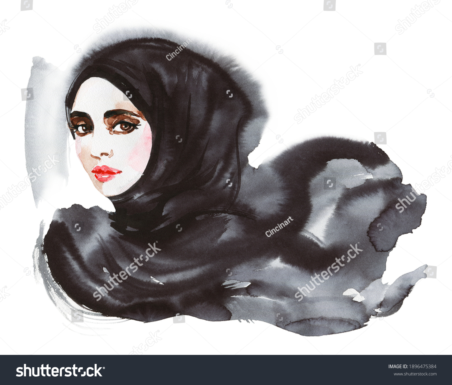 Hand Drawn Young Arabian Woman Black Stock Illustration 1896475384 Shutterstock