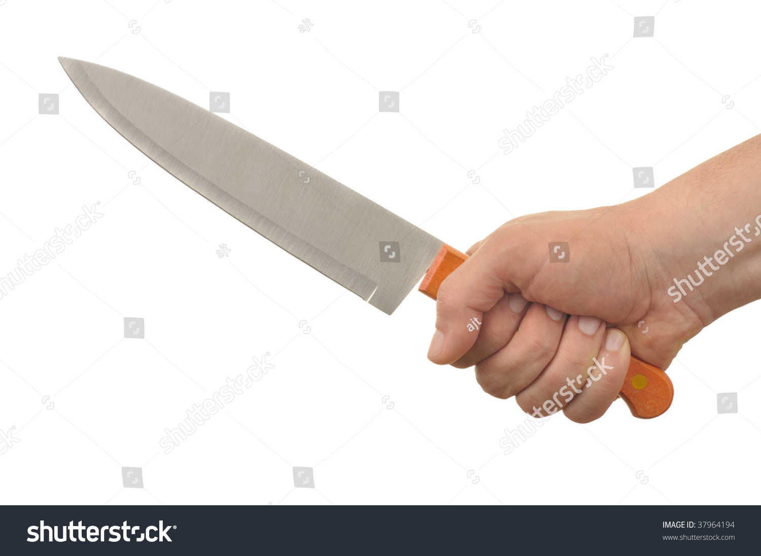 Hand Holding Big Kitchen Knife Isolated On White Stock Photo 37964194 ...