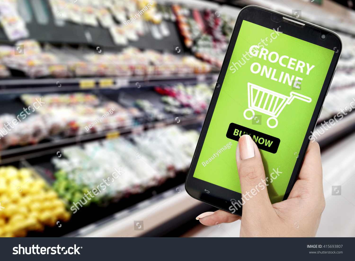 Hand Holding Mobile Grocery Online On Stock Photo 415693807 | Shutterstock