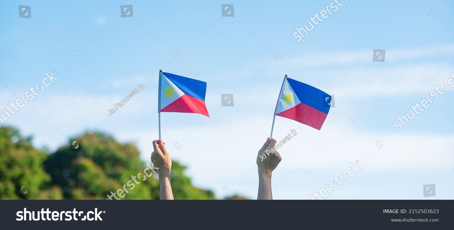 Hand Holding Philippines Flag On Nature Stock Photo 2152503623 ...