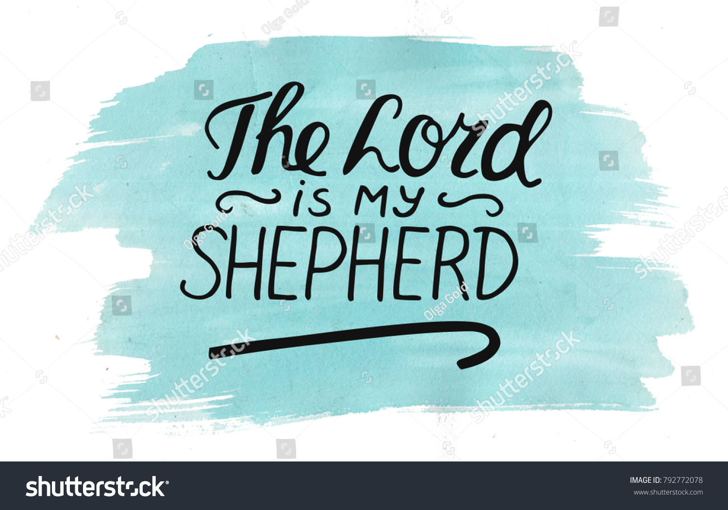Hand lettering The Lord is my shepherd with stick. Biblical background. Christian poster. Psalm 23. Card. Scripture