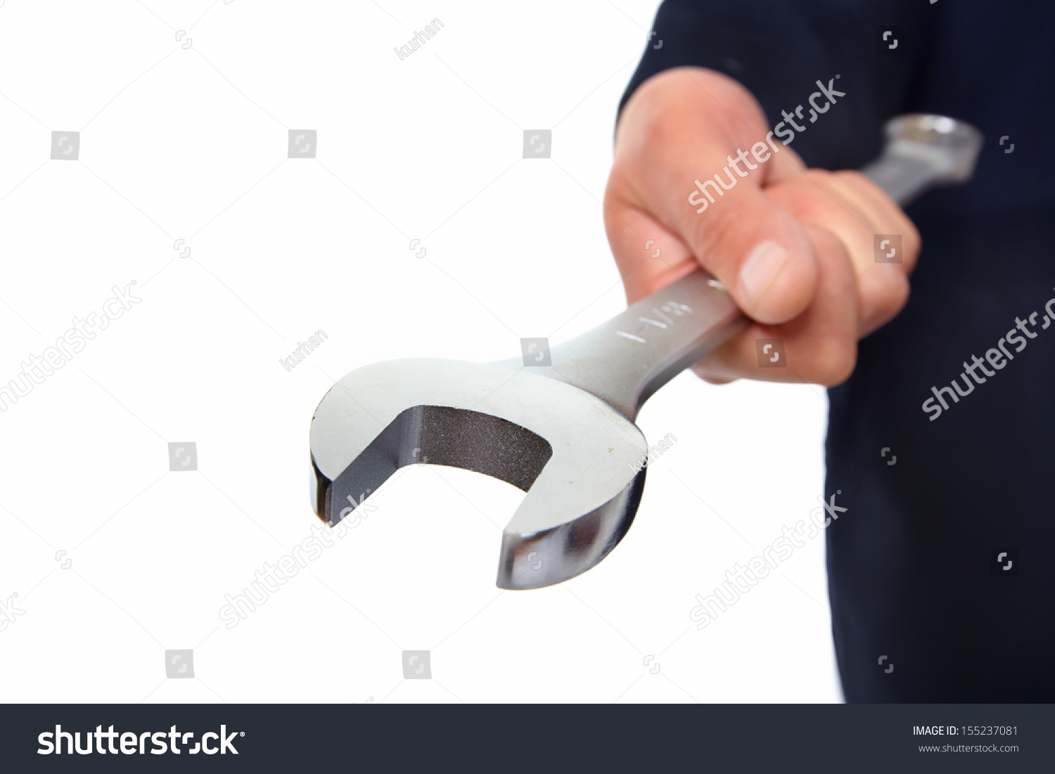  White Classic  Template Design Featuring Hand of Car Mechanic with a Wrench Isolated