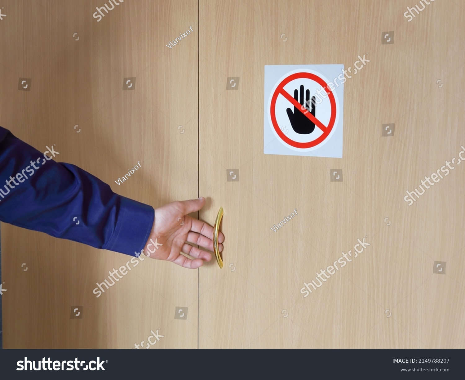 Hand Person Opens Door On Which Stock Photo 2149788207 | Shutterstock