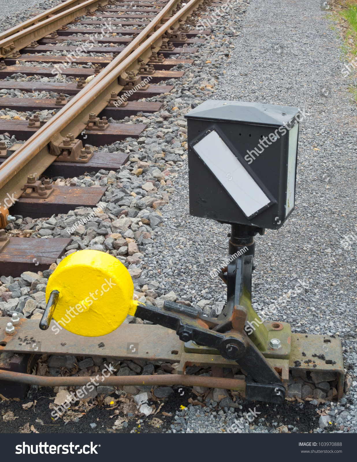 Hand-Operated Railroad Switch With Lever, Weight And Signal Stock Photo ...