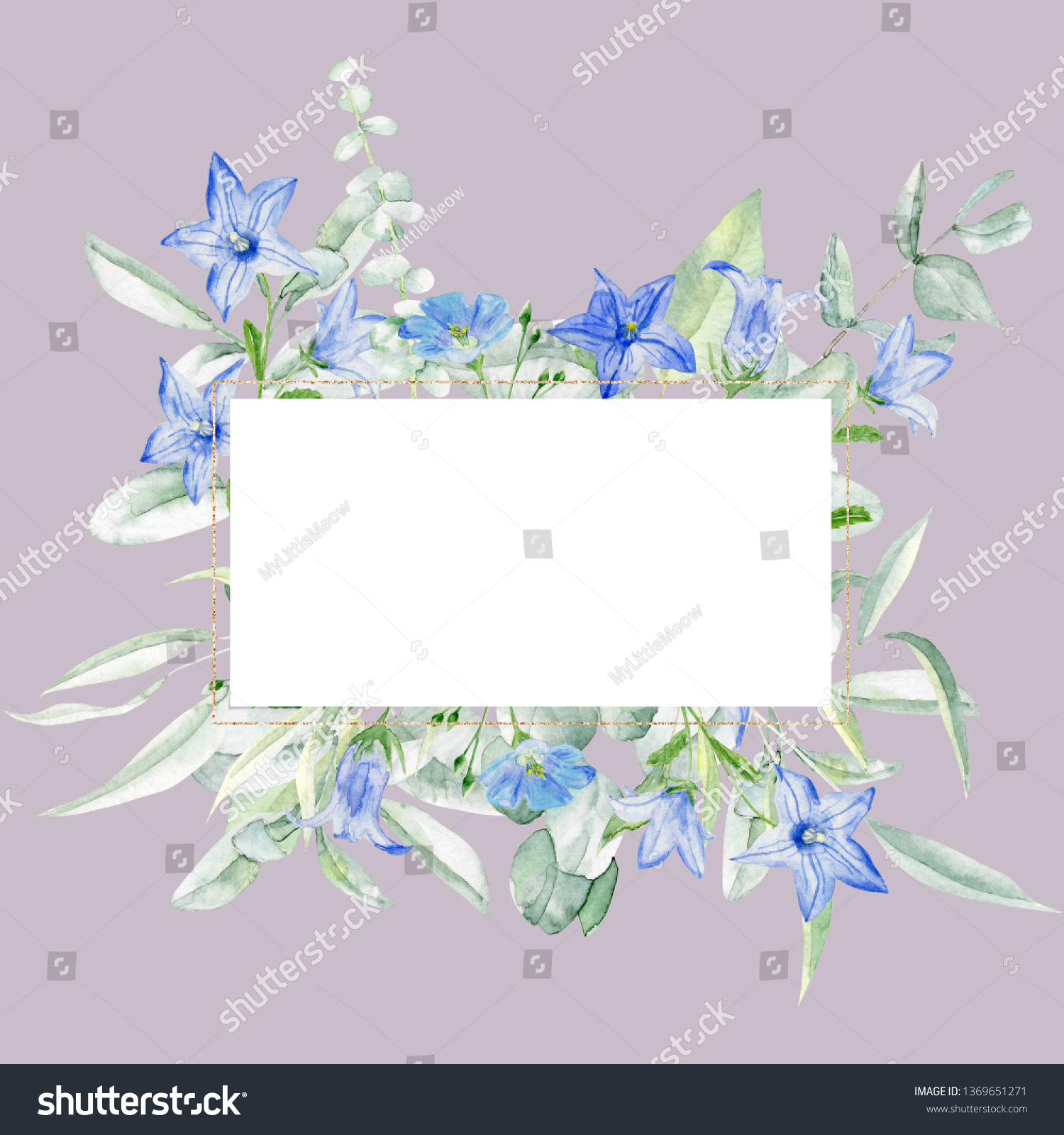 Hand Painted Watercolor Frame Eucalyptus Bluebells Stock Illustration ...