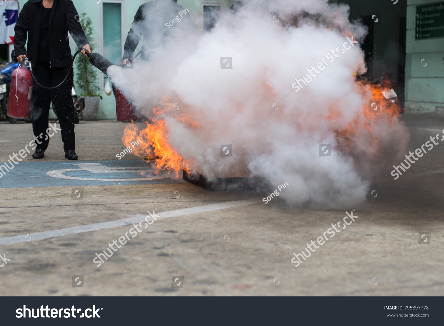 Hand Spraying Fire Extinguishers Fire Drill Stock Photo Edit Now