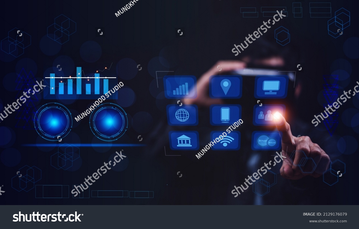 Hand Touch On Visual Screen 3d Stock Photo 2129176079 | Shutterstock