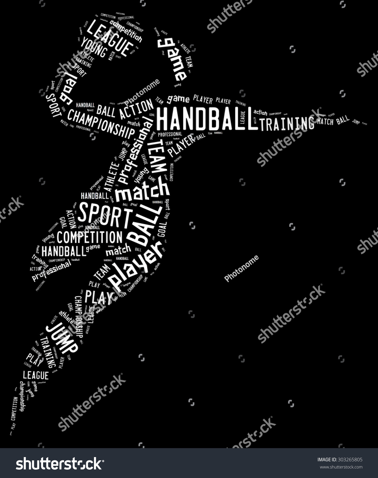 Ilustración de stock sobre Handball Pictogram White Wordings On Black  303265805